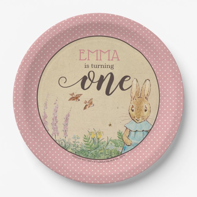 Peter Rabbit | Baby Girl's First Birthday Paper Plate (Front)