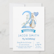 Peter rabbit baby second birthday invitation boys