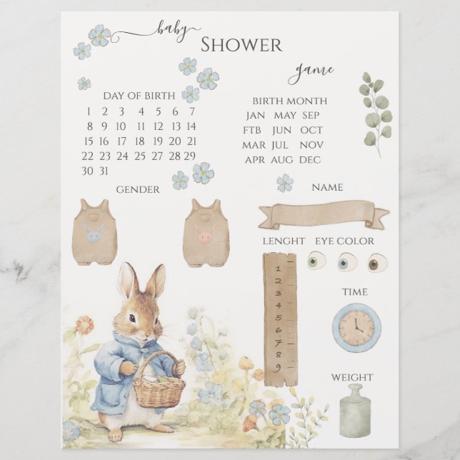 Peter Rabbit Baby Shower Guessing Game (Front)