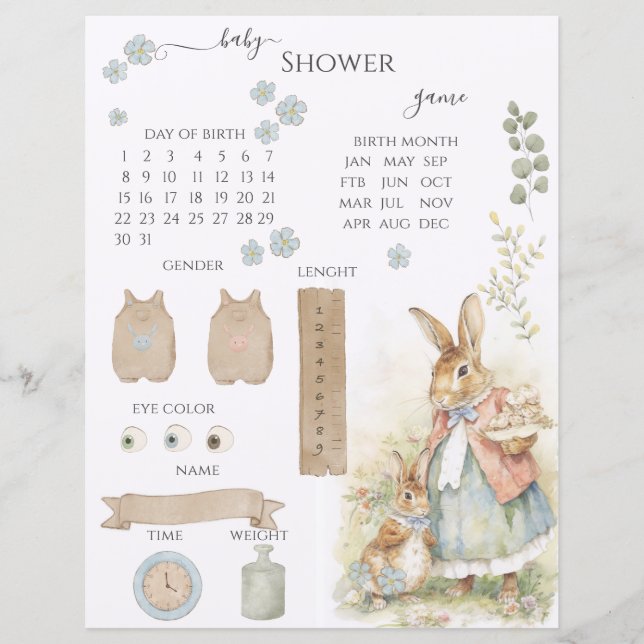 Peter Rabbit Baby Shower Guessing Game (Front)