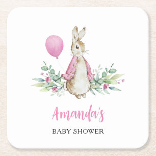 Peter Rabbit Baby Shower Square Paper Coaster