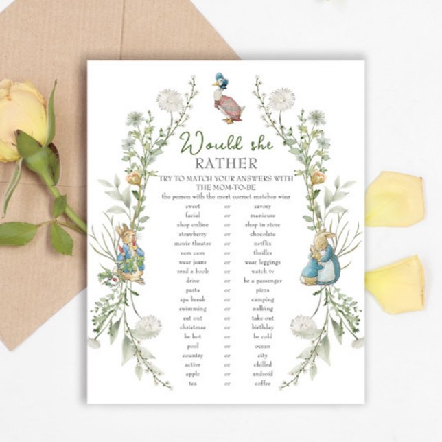 Peter Rabbit Baby Shower Would She Rather (Creator Uploaded)