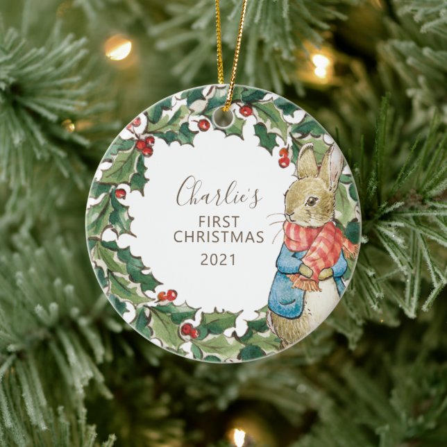 Peter Rabbit | Baby's First Christmas with Photo  Ceramic Tree Decoration (Tree)