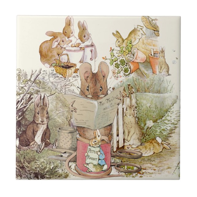 Peter Rabbit Beatrix Potter Collage Vintage Tile (Front)