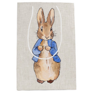 Peter Rabbit Beige Linen Background Medium Gift Bag