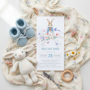 Peter Rabbit Blue Boy Floral Baby Shower Invite