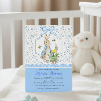 Peter Rabbit Blue Floral Baby Shower Invitation