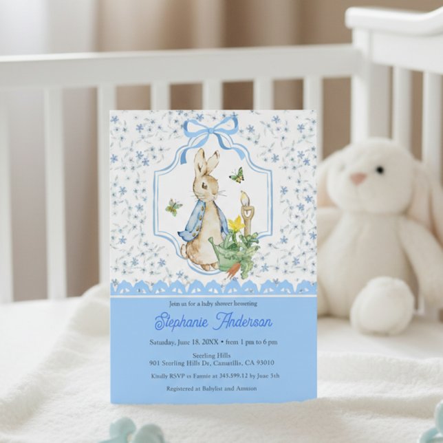 Peter Rabbit Blue Floral Baby Shower Invitation (Creator Uploaded)