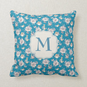 Peter Rabbit   Blue Floral Garden Pattern Cushion
