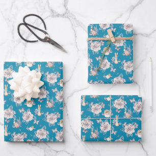 Peter Rabbit   Blue Floral Garden Pattern Wrapping Paper Sheet