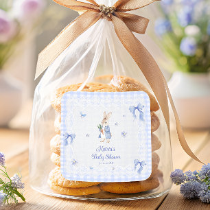 Peter Rabbit Blue Gingham Baby Shower Thank You Square Sticker