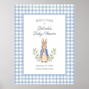 Peter Rabbit Blue Gingham Baby Shower Welcome Poster
