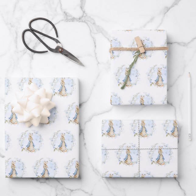 Peter Rabbit Blue Wildflower  Wrapping Paper Sheet (Front)
