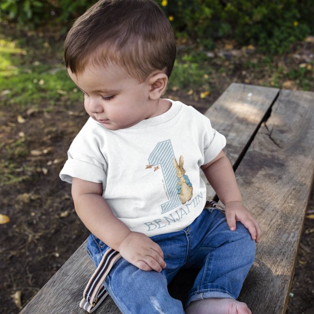 Peter Rabbit | Boy First Birthday with Name Baby T-Shirt (Creator Uploaded)