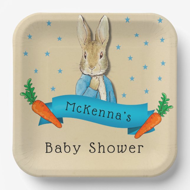Peter Rabbit Carrots and Stars Boy Baby Shower Paper Plate (Front)