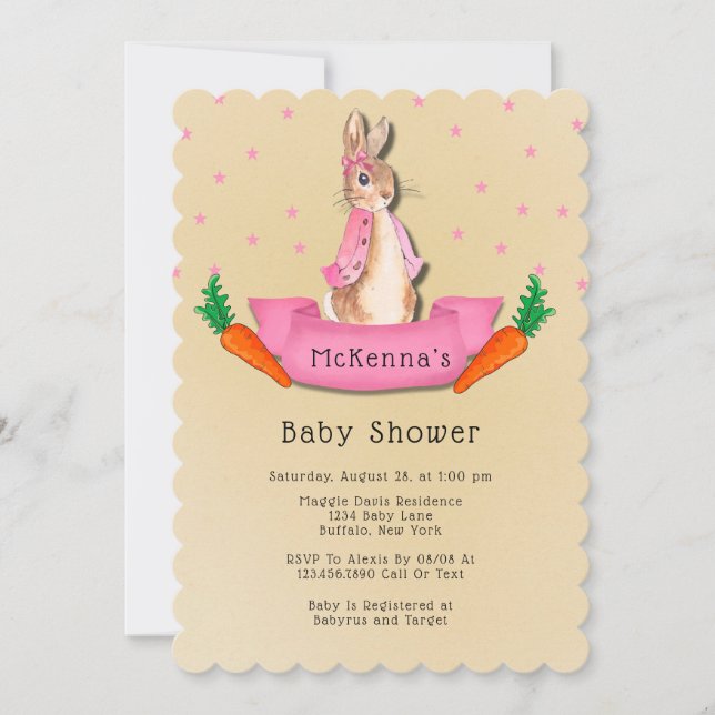 Peter Rabbit Carrots and Stars Girl Baby Shower Invitation (Front)