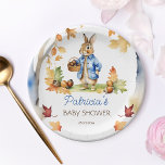Peter rabbit fall baby shower tableware paper plate<br><div class="desc">Peter rabbit fall baby shower tableware personalised paper party plates,  a cute watercolor bunny with a blue jacket holding acorn basket oak trees yellow leaves,  lovely table decor for your baby shower.</div>