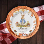 Peter rabbit fall themed baby shower tableware paper plate<br><div class="desc">Peter rabbit fall themed baby shower tableware template personalised plates,  a cute bunny in a blue jacket with mushrooms and fall leaves,  nice for autumn time functions.</div>