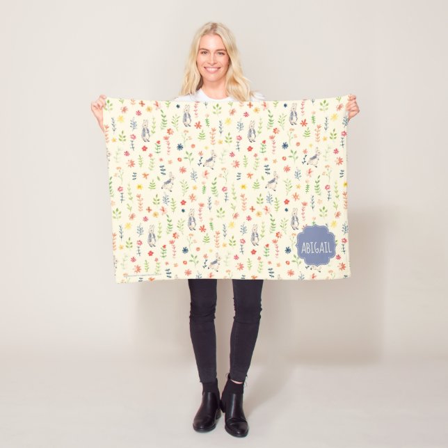 Peter Rabbit | Floral Watercolor Pattern Fleece Blanket (In Situ)