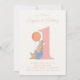 Peter Rabbit Girl's 1st Birthday Pink Confetti Invitation