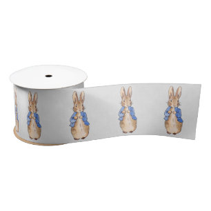 Peter Rabbit Gray Linen background Satin Ribbon