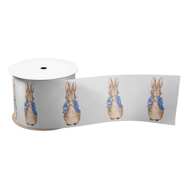 Peter Rabbit Gray Linen background  Satin Ribbon (Spool)