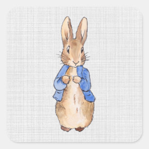 Peter Rabbit Grey Linen Background Square Sticker