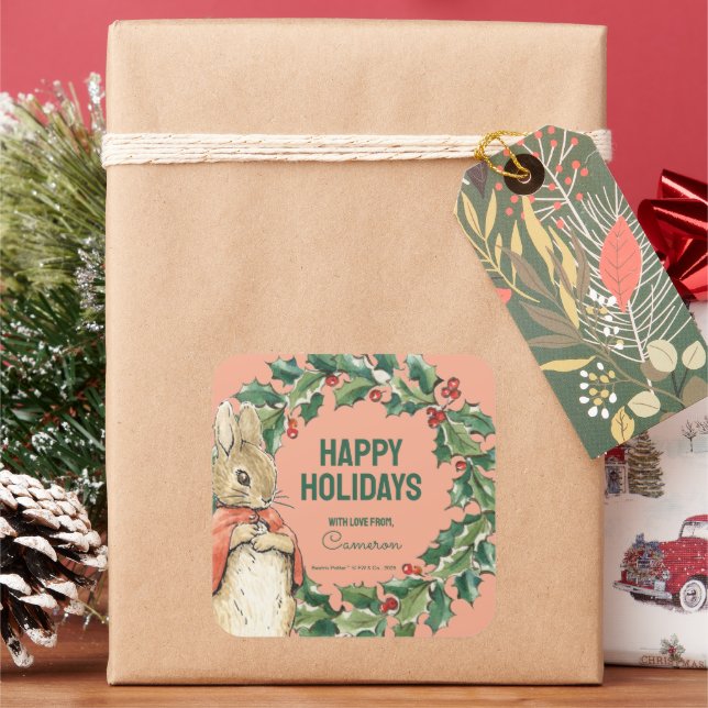 Peter Rabbit | Merry Christmas From Square Sticker (Holiday)