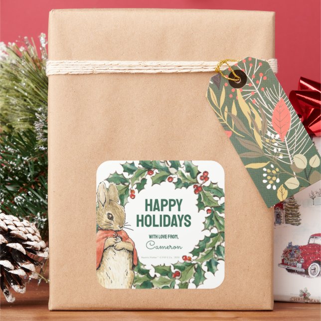 Peter Rabbit | Merry Christmas From Square Sticker (Holiday)