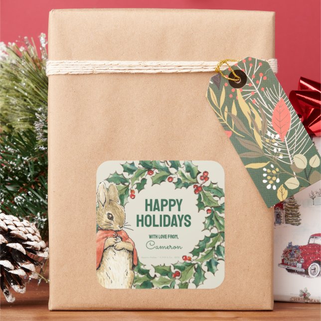 Peter Rabbit | Merry Christmas From Square Sticker (Holiday)