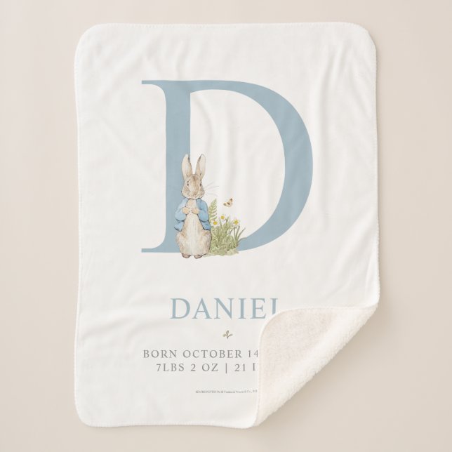 Peter Rabbit | Personalised Letter D Sherpa Blanket (Front)