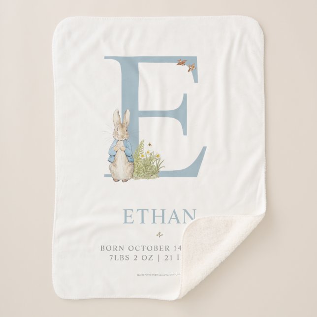 Peter Rabbit | Personalised Letter E Sherpa Blanket (Front)