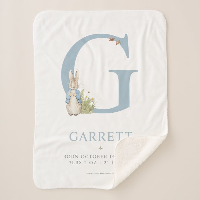 Peter Rabbit | Personalised Letter G Sherpa Blanket (Front)