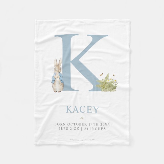 Peter Rabbit | Personalised Letter K Fleece Blanket (Front)
