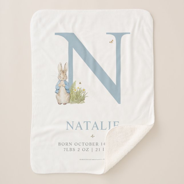 Peter Rabbit | Personalised Letter N Sherpa Blanket (Front)