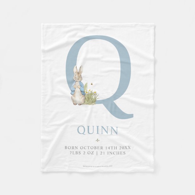 Peter Rabbit | Personalised Letter Q Fleece Blanket (Front)