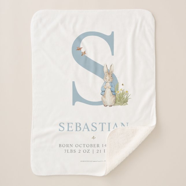 Peter Rabbit | Personalised Letter S Sherpa Blanket (Front)