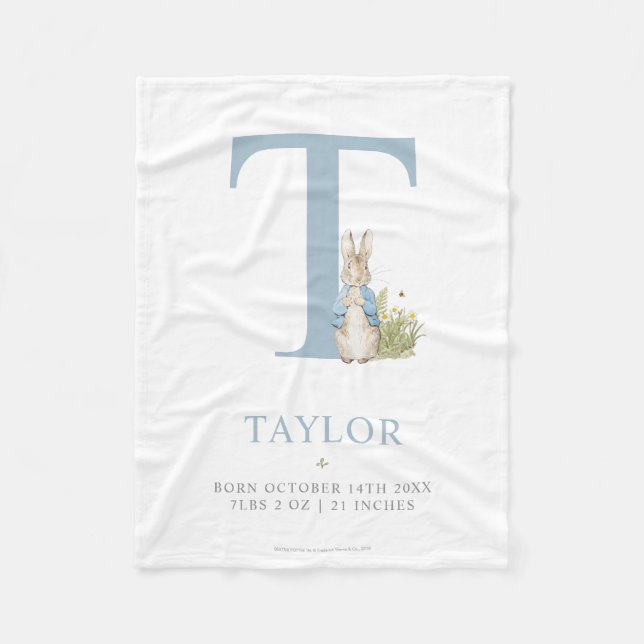 Peter Rabbit | Personalised Letter T Fleece Blanket (Front)