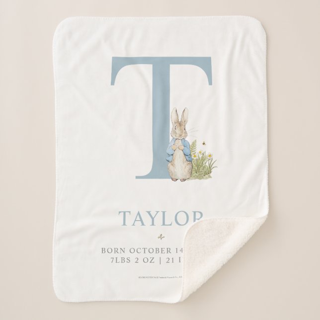 Peter Rabbit | Personalised Letter T Sherpa Blanket (Front)