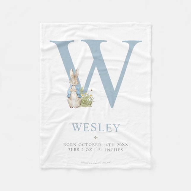 Peter Rabbit | Personalised Letter W Fleece Blanket (Front)
