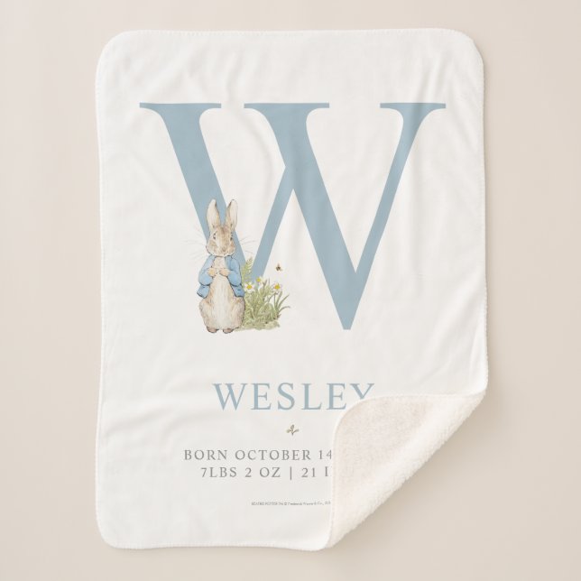 Peter Rabbit | Personalised Letter W Sherpa Blanket (Front)