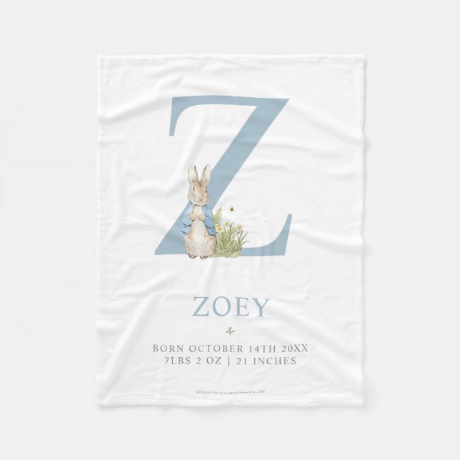 Peter Rabbit | Personalised Letter Z Fleece Blanket (Front)