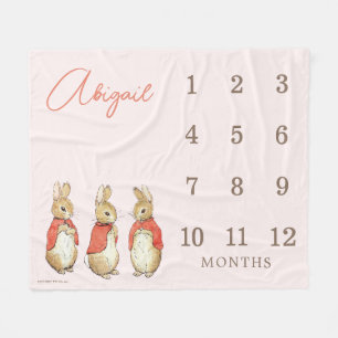 Peter Rabbit   Pink Baby Girl 12 Month Milestone  Fleece Blanket