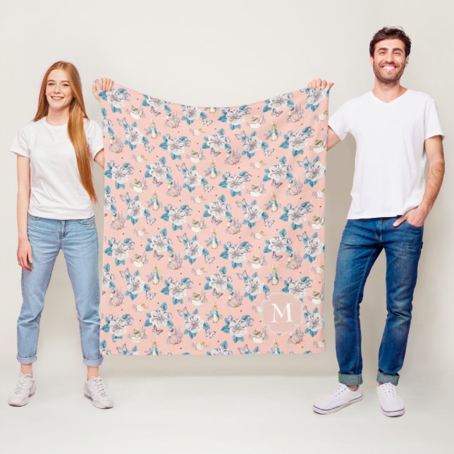 Peter Rabbit | Pink Floral Garden Pattern Fleece Blanket (In Situ)