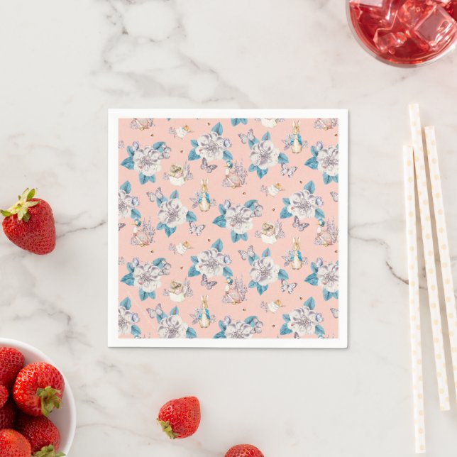Peter Rabbit | Pink Floral Garden Pattern Napkin (Insitu)