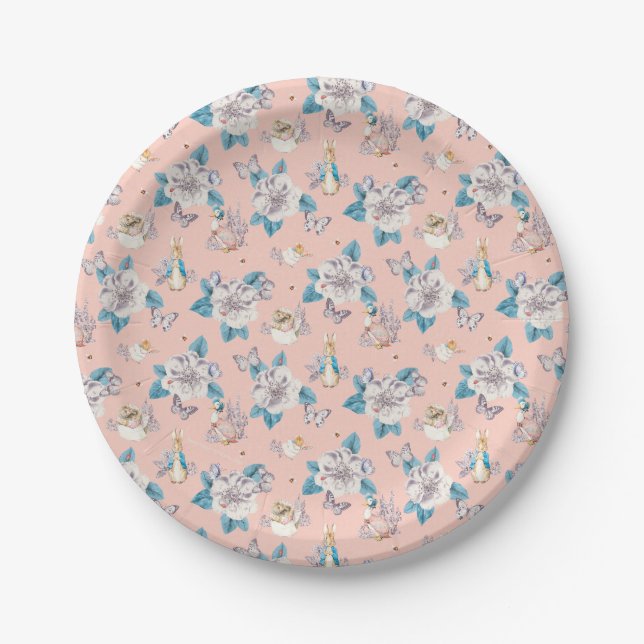 Peter Rabbit | Pink Floral Garden Pattern Paper Plate (Front)