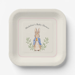 Peter Rabbit Pink Ivory Vintage Baby Shower Paper Plate