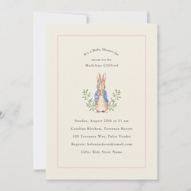 Peter Rabbit Pink Vintage Baby Shower Invitation (Front)