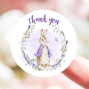Peter Rabbit Purple Baby Shower Thank you Classic Round Sticker