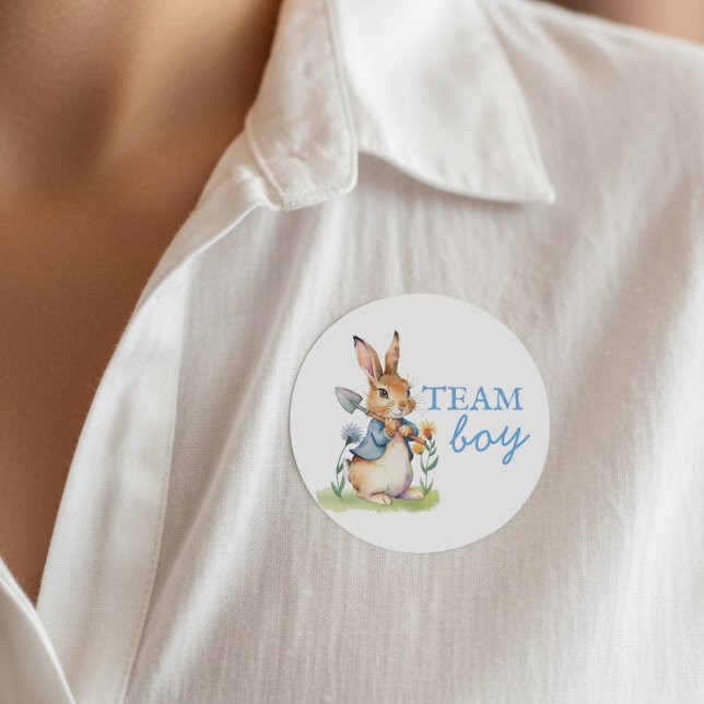 Peter Rabbit Team Boy Gender Reveal Classic Round Sticker (Team Boy Peter Rabbit storybook themed gender reveal voting guest labels)